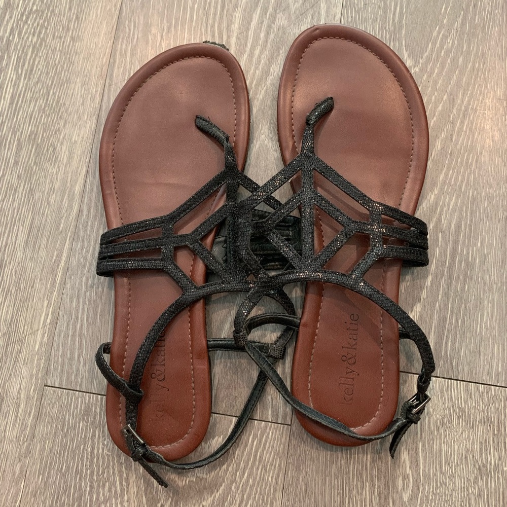 Kelly & Katie Black/Brown Flat Sandals